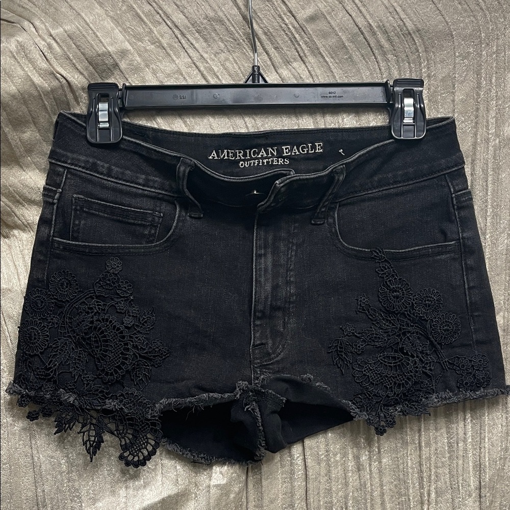 American Eagle Black Jean Shorts with Lace Detail